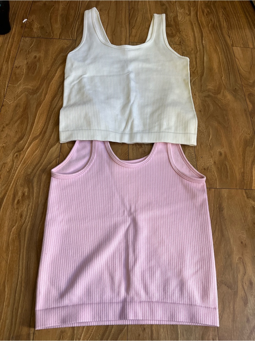 a new day Girls' Ribbed Tank Tops - White & Light Pink (2-Pack)